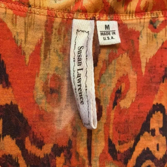Susan Lawrence Tribal Aztec V-Neck Short Sleeve Orange Red Brown Blouse Size M - Picture 4 of 10